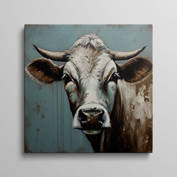 Cow Painting Picture, Cow Canvas Print Wall Art Photo, Rustic Home Decor Farmhouse HD, Vintage Farm Painting, Antique Animal Wall Art Decor