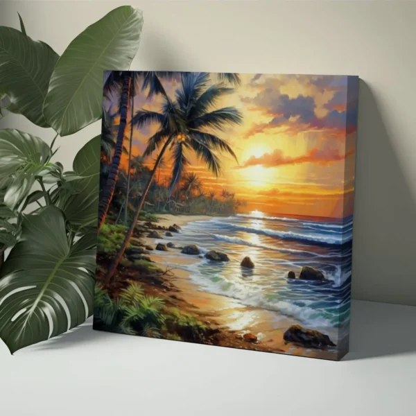 Hawaii Beach Canvas, Beach Sunset Painting, Ocean Art, Sunset Art, Hawaii Seascapes Home Decor, Tropical Paradise Art, Hawaii Landscape Art