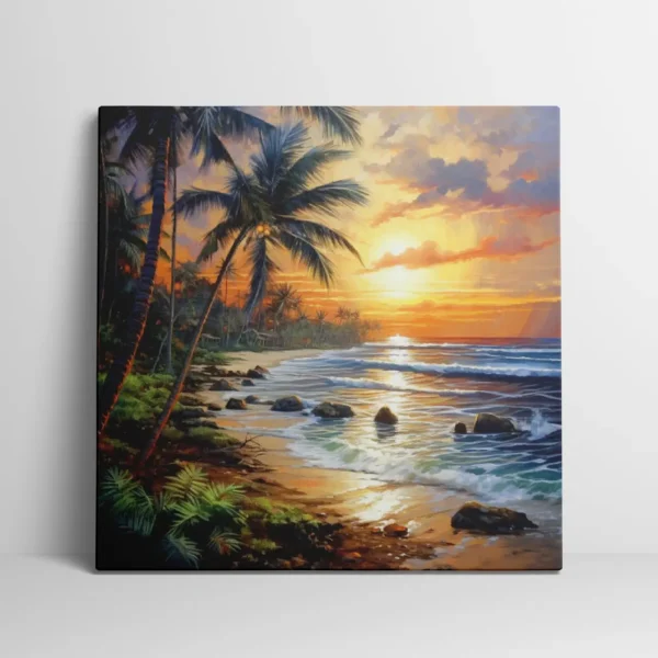 Hawaii Beach Canvas, Beach Sunset Painting, Ocean Art, Sunset Art, Hawaii Seascapes Home Decor, Tropical Paradise Art, Hawaii Landscape Art