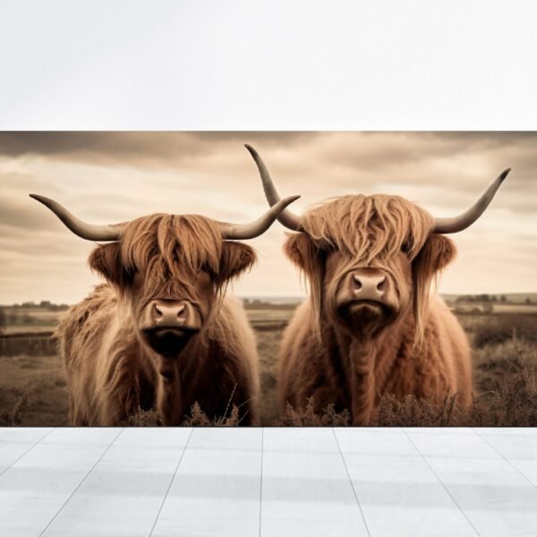 Highland Cow Canvas Wall Art Farmhouse Decor, Rustic Scottish Cow Animal Painting, Cow Wall Art Country Home Decor, Animal Picture Artwork