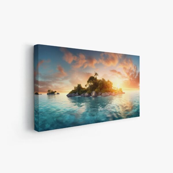 Island Art Tropical Beach Sunset Painting Landscape Wall Art Decor, Hawaii Ocean Florida Coast, Scenic Mountain Horizon Backdrop