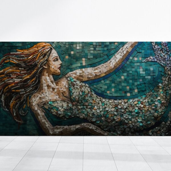 Mermaid Painting Mosaic Print, Elegant Mermaid Art Colorful Vibrant Large Canvas,  Ocean Beauty for Dreamy Home Decor