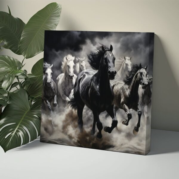 Horse Painting Wall Art, Wild Horses Canvas Wildlife Animals Photography Decor, Beautiful Black White Brown Herd Landscape Watercolor Print