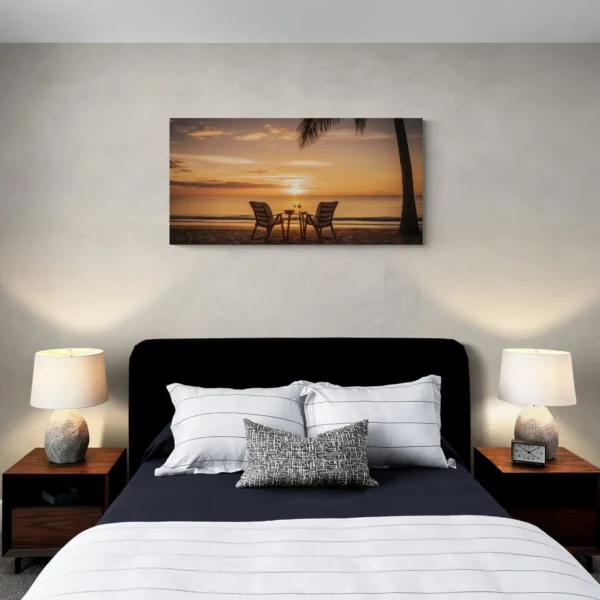 Summer Beach Wall Art Beach Chairs with Palm Trees HD Photo Wall Decor Ocean Beach Painting for  Bedroom Living Room Canvas Home Decor