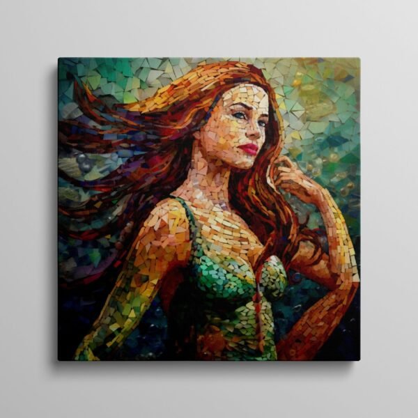 Mermaid Art Decor Canvas Painting, Mystical Sea Creature Picture, Mosaic HD Colorful Vibrant Rainbow Print, Ocean Home Decor Wall Art