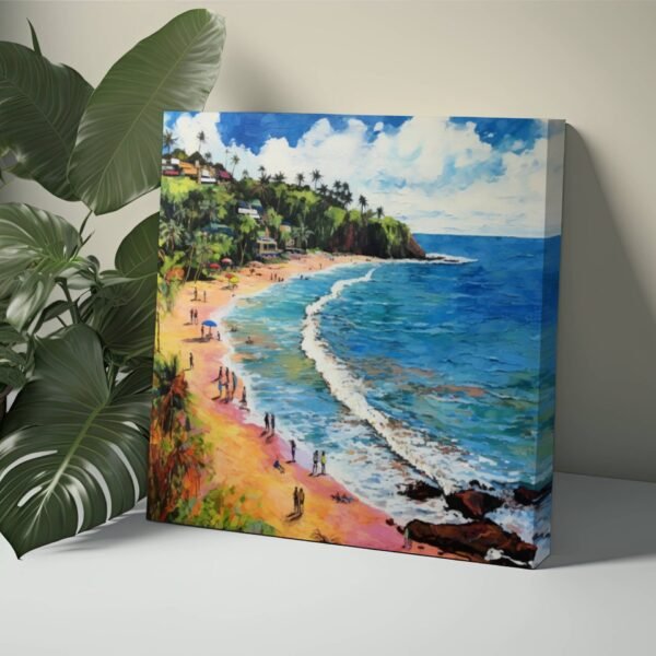 Beach Painting Aerial View, Retro Ocean Beach Beautiful Seascapes Large Wall Art Canvas, Coastal Canvas Wall Art Decor Print Portrait