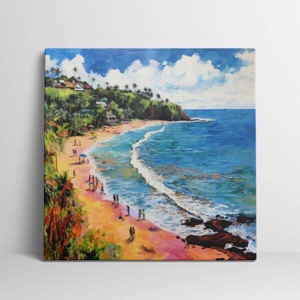 Beach Painting Aerial View, Retro Ocean Beach Beautiful Seascapes Large Wall Art Canvas, Coastal Canvas Wall Art Decor Print Portrait
