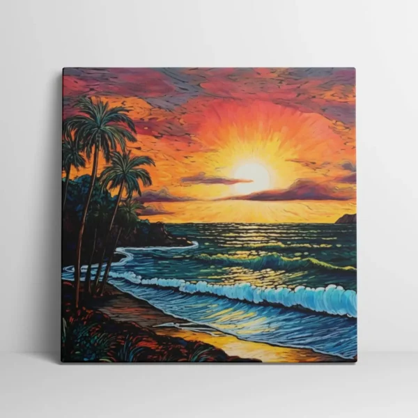 Hawaii Painting, Oil Pastel Themed Beach Painting, Kauai Maui Honolulu Beach Sunset Art Home Decor, Tropical Landscape Ocean Sunset Portrait