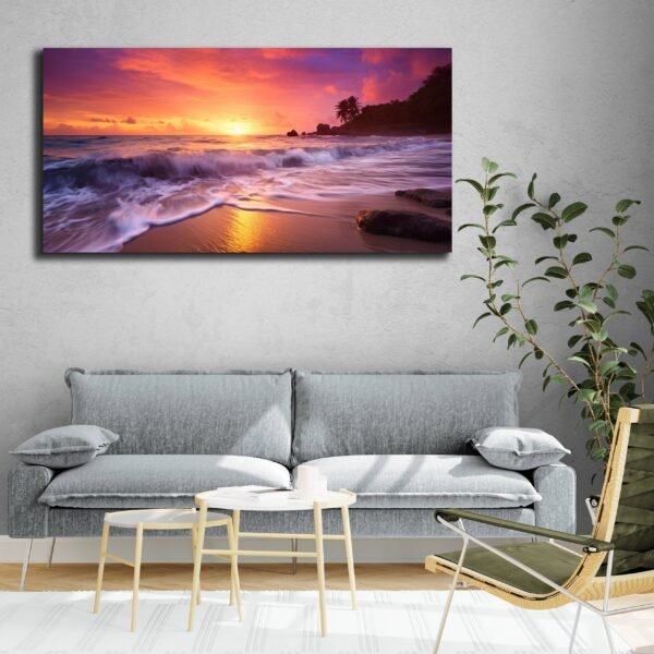 Tropical Sunset in Hawaii Photo, Vibrant Beachscape with Colorful Sky, Photo Print Large Wall Art Decor, Coastal Print Seascapes Palm Trees