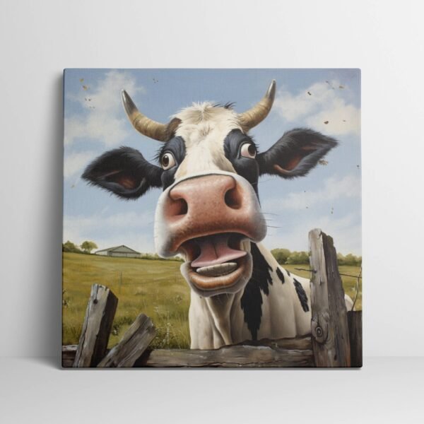 Funny Cow Art Print, Funny Cow Canvas Picture, Rustic Farmhouse Country Animal Painting, Cow Poster, Cow Wall Decor Funny Farm Animal Art