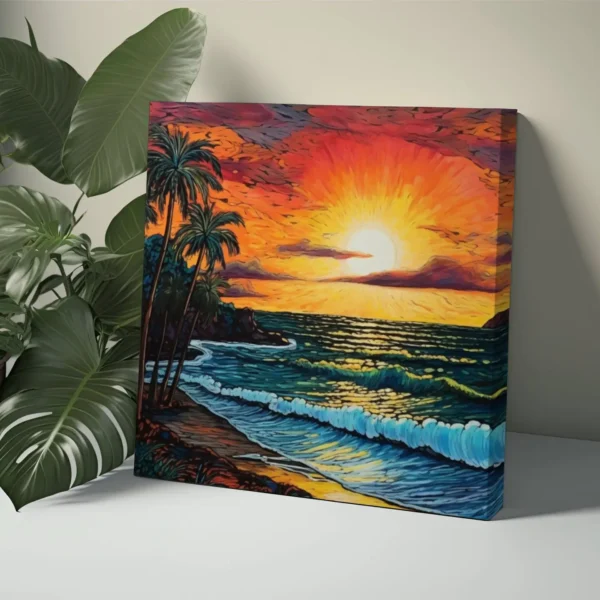 Hawaii Painting, Oil Pastel Themed Beach Painting, Kauai Maui Honolulu Beach Sunset Art Home Decor, Tropical Landscape Ocean Sunset Portrait