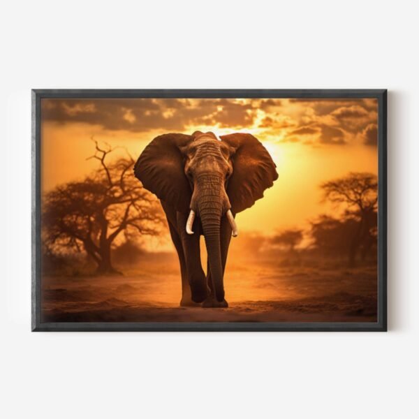 Elephant Canvas Wall Art, Sunset Nature Photo Pictures Large African Elephant Animal, Living Room Artwork Home Decor, Wildlife Photo HD
