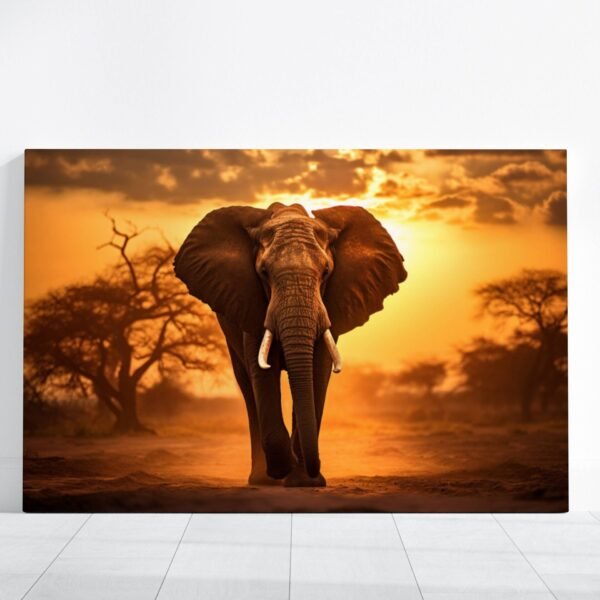 Elephant Canvas Wall Art, Sunset Nature Photo Pictures Large African Elephant Animal, Living Room Artwork Home Decor, Wildlife Photo HD