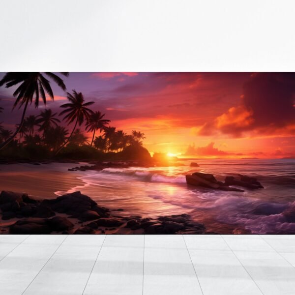 Hawaii Beach Sunset Canvas, Beach Landscape Colorful Skies Photo Print Wall Art Decor, Ocean Beach Print Palm Trees, Large Home Seascapes