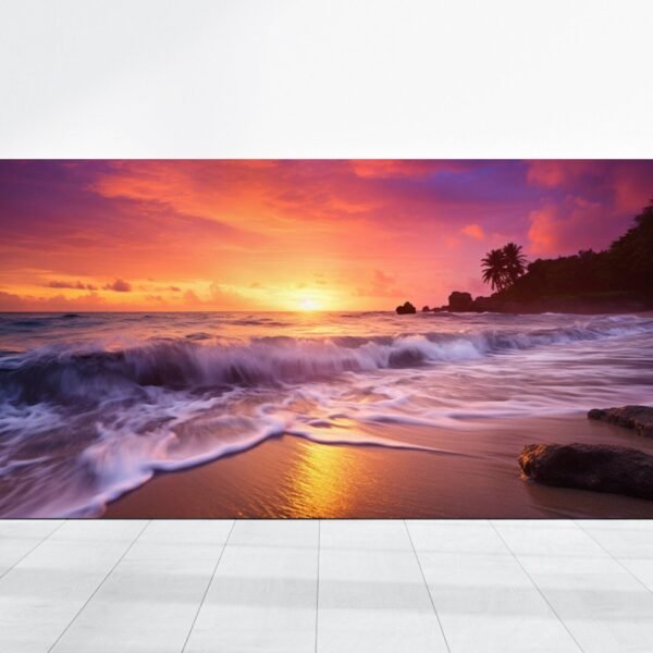 Tropical Sunset in Hawaii Photo, Vibrant Beachscape with Colorful Sky, Photo Print Large Wall Art Decor, Coastal Print Seascapes Palm Trees