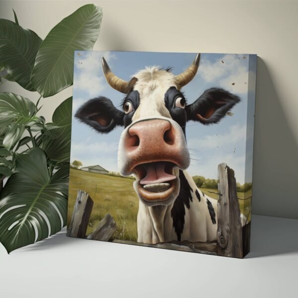 Funny Cow Art Print, Funny Cow Canvas Picture, Rustic Farmhouse Country Animal Painting, Cow Poster, Cow Wall Decor Funny Farm Animal Art