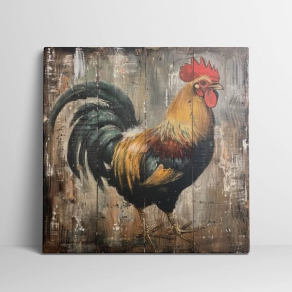 Rooster Painting, Farm Animals Artwork, Chicken Painting Farmhouse Decor, Rooster Wall Art Kitchen Decor, Vintage Rooster Print Antique