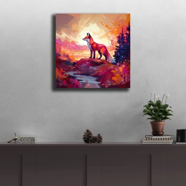 Fox Painting, Animal Wall Art, Geometric Cyber Fox Print, Red Fox Canvas, Wildlife Photography, Fox in Forest Nature Landscape Portrait