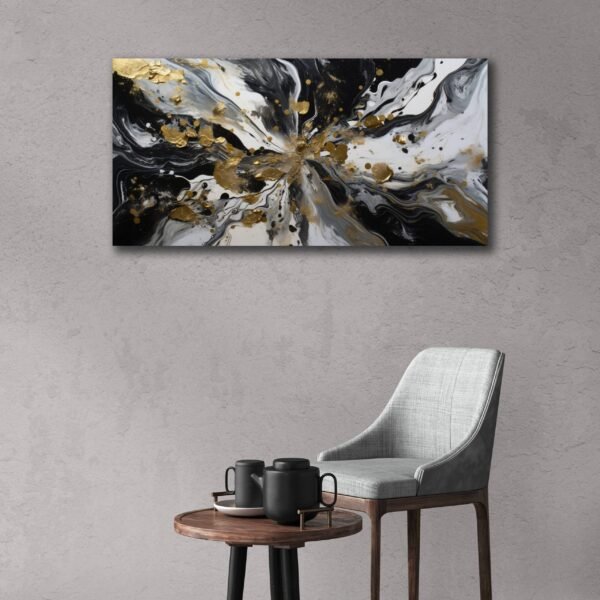 Large Abstract Painting, Modern Abstract Painting, Black White Gold Abstract Print, Office Wall Art, Minimalistic Gallery Original Abstract