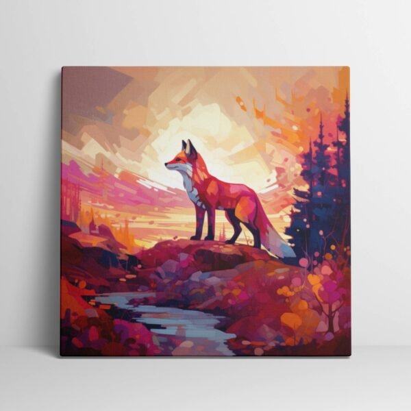 Fox Painting, Animal Wall Art, Geometric Cyber Fox Print, Red Fox Canvas, Wildlife Photography, Fox in Forest Nature Landscape Portrait