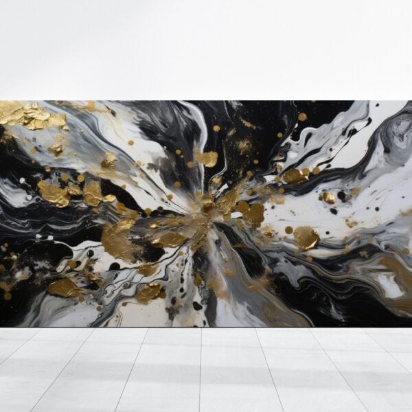 Large Abstract Painting, Modern Abstract Painting, Black White Gold Abstract Print, Office Wall Art, Minimalistic Gallery Original Abstract