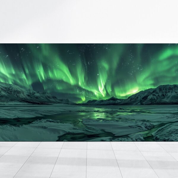 Northern Lights Aurora Borealis Landscape, Northern Lights Alaska Photography, Nature Mountains Colorful Night Sky Poster Print Wall Art