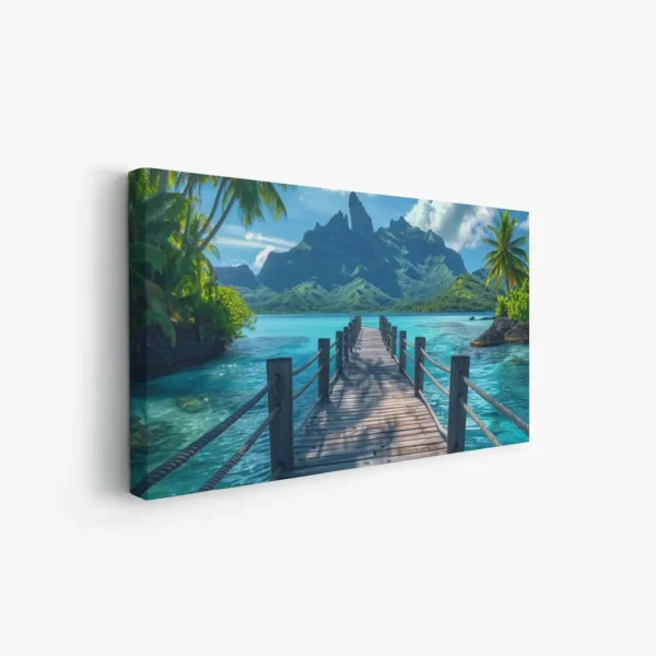 Bora Bora Beach French Polynesian Canvas Art, Tropical Seascapes Landscape Canvas, Bora Bora Island Poster Print, Bridge to Paradise Photo