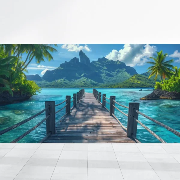 Bora Bora Beach French Polynesian Canvas Art, Tropical Seascapes Landscape Canvas, Bora Bora Island Poster Print, Bridge to Paradise Photo