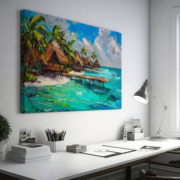 Bora Bora Oil Painting, Bora Bora Beach Landscape, Palm Trees Tiki Hut Wall Art, Bora Bora Travel Gifts, French Polynesia Islands Painting