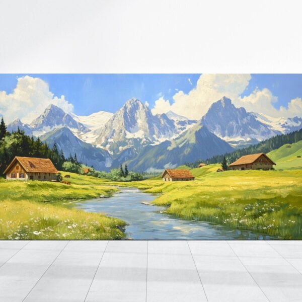 Switzerland Painting, Swiss Alps Art, Zermatt Mountains Landscape, Alpine Poster, Mountains Wall Art Decor, Switzerland Framed Canvas