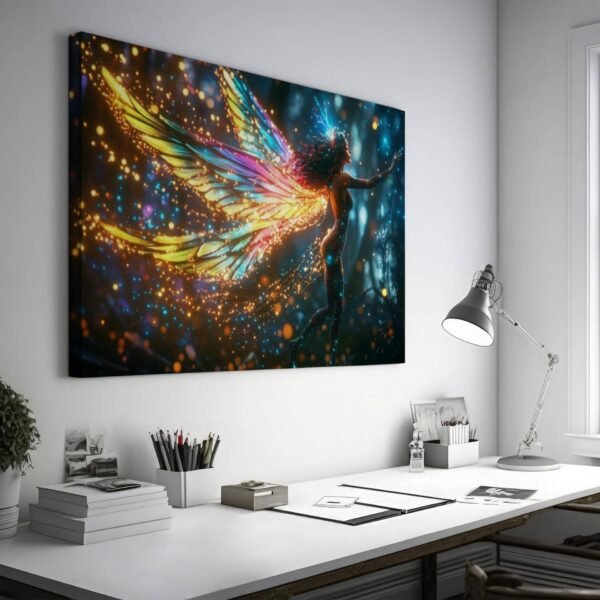 Fairy Art, Vibrant Fantasy Artwork Translucent Wings, Neon Fairy, Magical Glow Home Decor, Whimsical Gift, Ethereal Fantasy Fairy Print