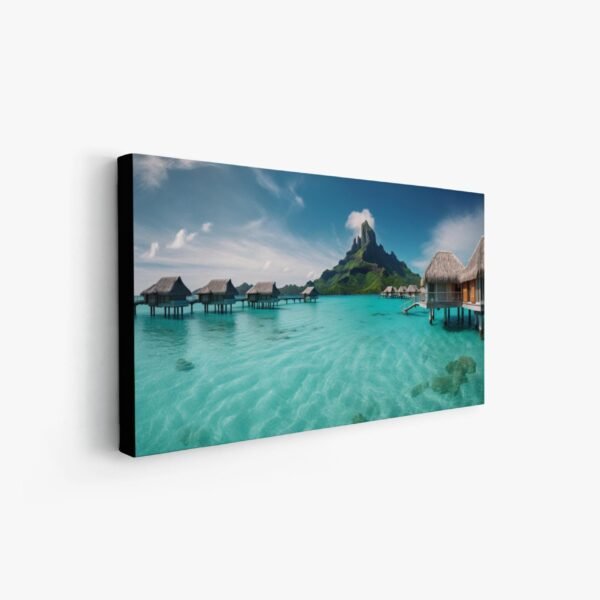 Bora Bora Landscape, Tropical Island Print with Blue Sky, Bora Bora Wall Art Beaches Decor, Island Painting Picture Canvas, Ocean Landscape