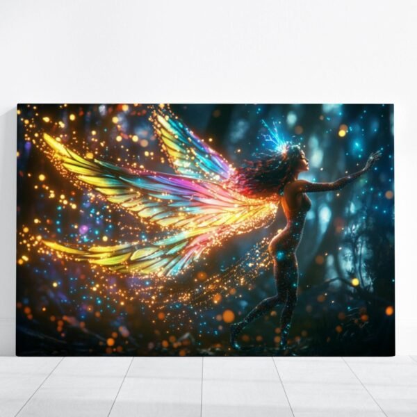 Fairy Art, Vibrant Fantasy Artwork Translucent Wings, Neon Fairy, Magical Glow Home Decor, Whimsical Gift, Ethereal Fantasy Fairy Print