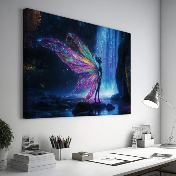 Enchanted Fairy Art Painting, Magical Fairy Canvas Print, Enchanted Mystical Creature Wings, Colorful Fantasy Picture, Vibrant Wall Art