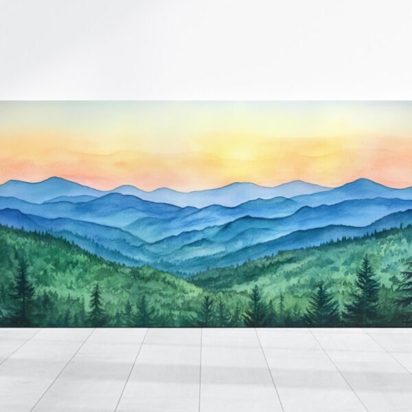 Blue Ridge Mountains Painting, Appalachian Mountains Sunset Watercolor Painting, Landscape Forest Nature Decor Wall Art, Peaceful Canvas