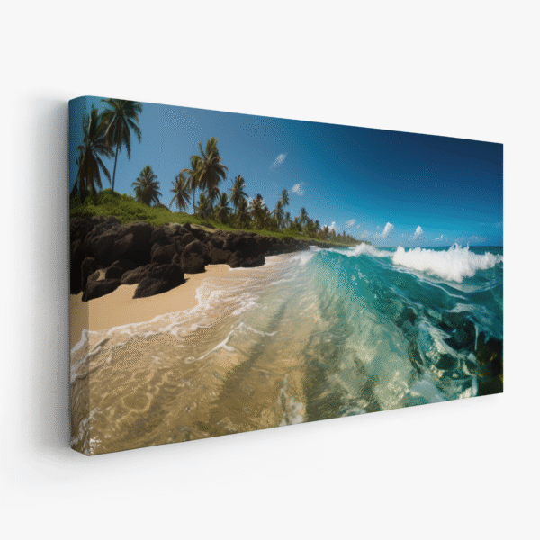 Beach Waves Photography Print, Ocean Wall Art with Palm Trees, Tropical Coastal Poster, Coastal Serene Seascape Art for Home or Office Decor